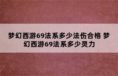 梦幻西游69法系多少法伤合格 梦幻西游69法系多少灵力